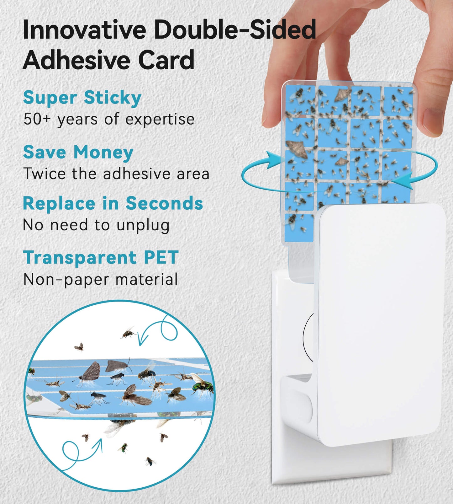 Double-Sided Indoor Flying Insect Trap - Plug-in Bug Catcher for Flies, Mosquitoes, Moths & More