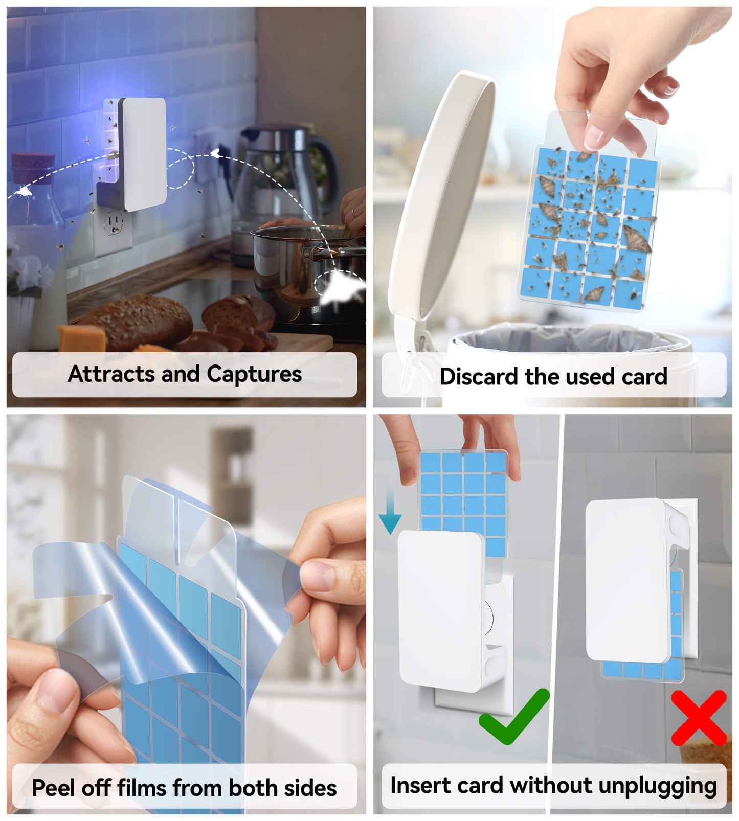 Double-Sided Indoor Flying Insect Trap - Plug-in Bug Catcher for Flies, Mosquitoes, Moths & More